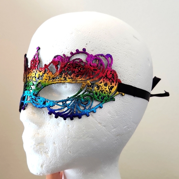New Multicolor Rainbow Masquerade Mask - Picture 2 of 3